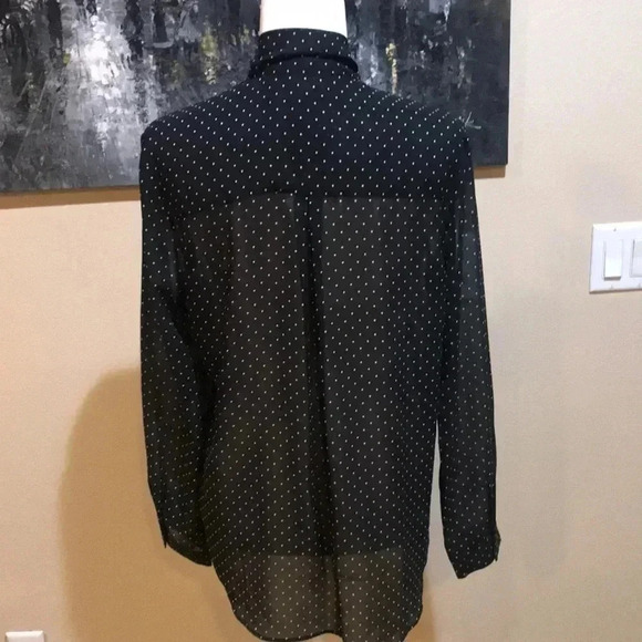 Banana Republic Long Sleeve Polka Dot Sheer Button Front Blouse Neck Tie-Size S - Picture 2 of 7